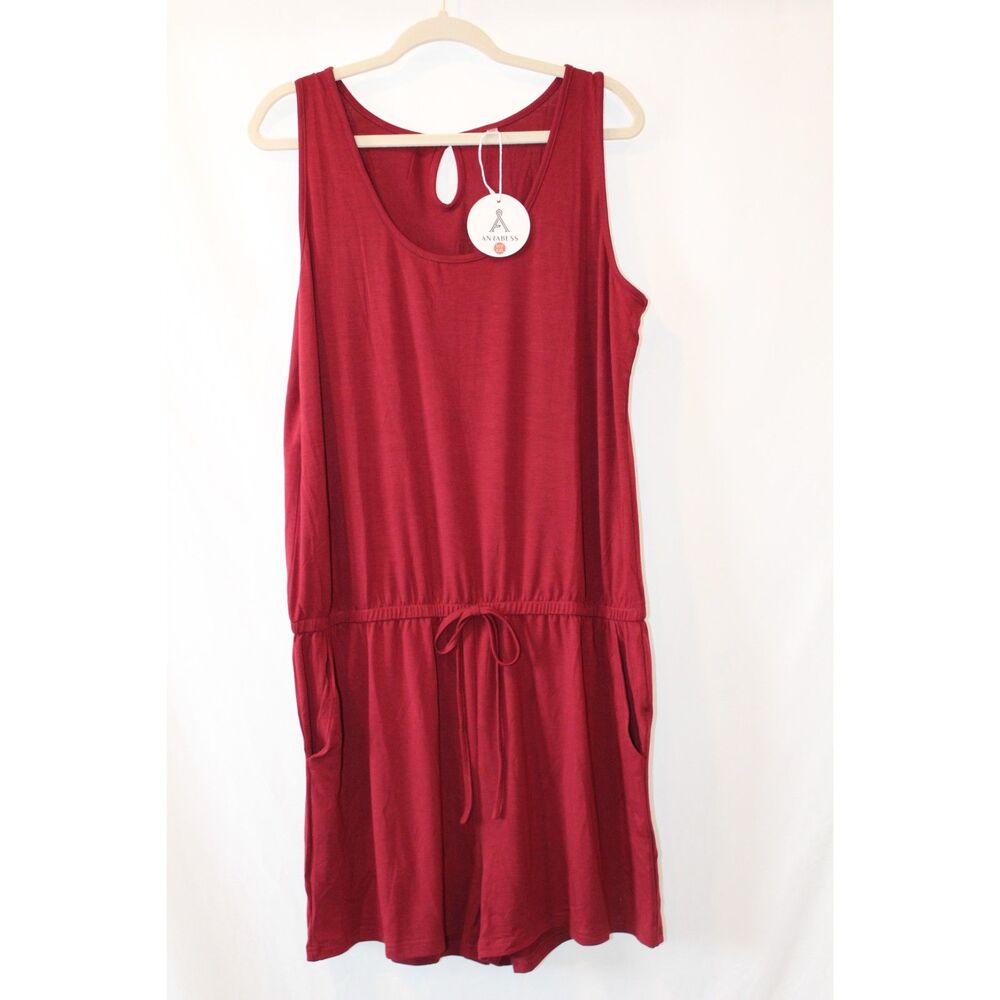 NWT Super Soft Tank Shorts Romper Cranberry Pockets XXL